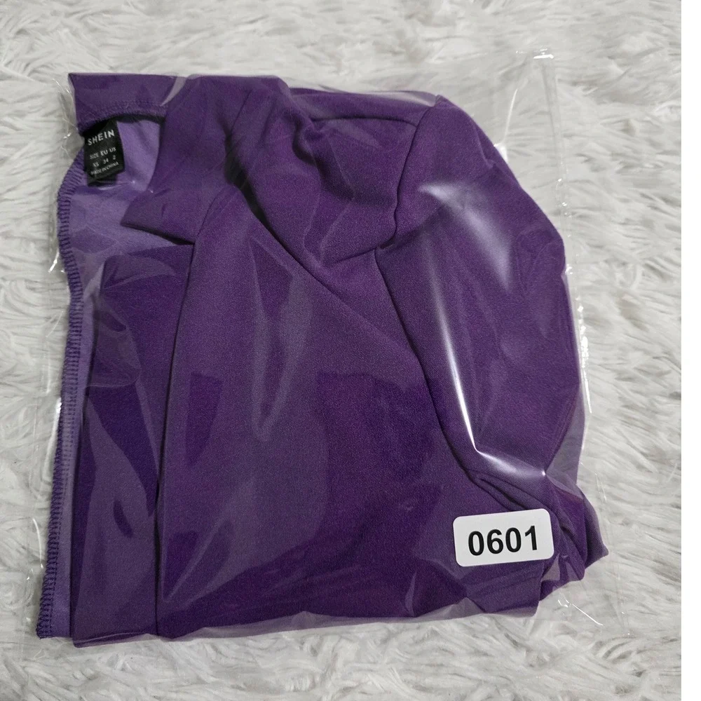 SHEIN Womens Open Front Blazer Purple Notched Collar Slim Fit Jacket Size 2 XS